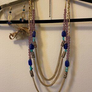 Necklace & Earings Set:  Multi-Strand Bead Necklace & Matching Earrings
